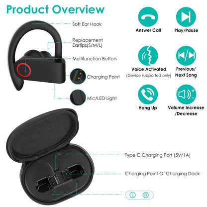 TWS Wireless V5.3 Earbuds IPX4 Waterproof Sport Headsets 48Hrs Playing Sport Earphones For Gym Running Workout Driving