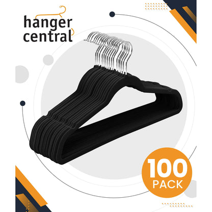 Velvet Heavy Weight Clothing Hanger, 100 Pack, Black