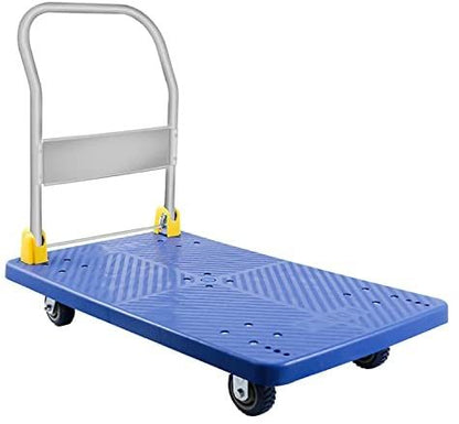 YSSOA Platform Truck with 1320lb Weight Capacity and 360 Degree Swivel Wheels, Foldable Push Hand Cart for Loading and Storage, Blue