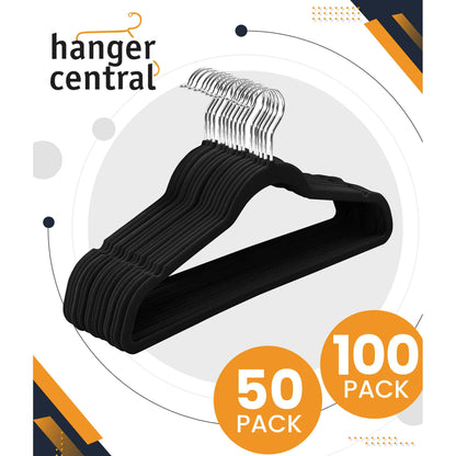 Velvet Heavy Weight Clothing Hanger, 100 Pack, Black