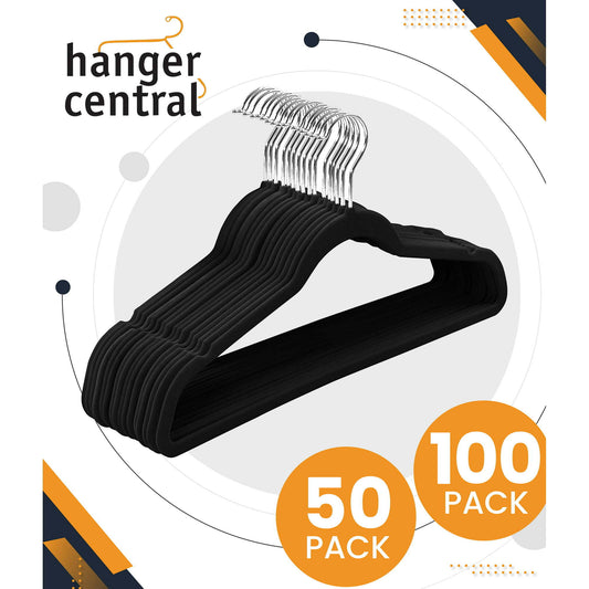 Velvet Heavy Weight Clothing Hanger, 100 Pack, Black