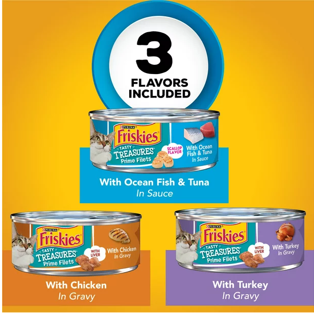 Purina Friskies Tasty Treasures Wet Cat Food Variety Pack, 5.5 oz Cans (12 Pack)