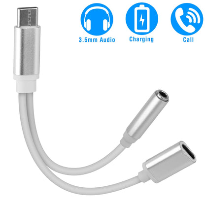 USB Type C to 3.5mm Aux Audio Charging Adapter TPE Metal Shell