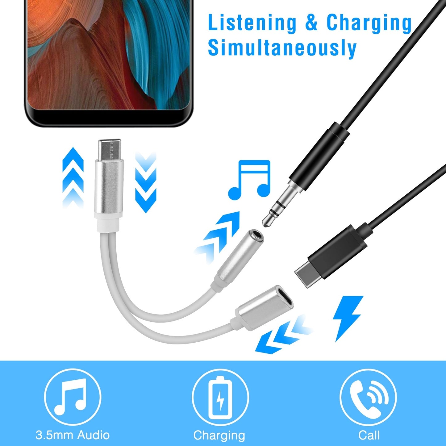 USB Type C to 3.5mm Aux Audio Charging Adapter TPE Metal Shell