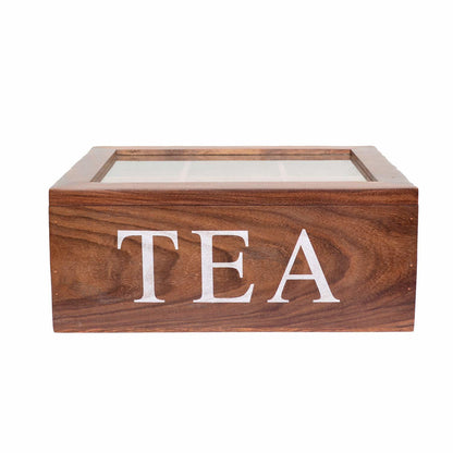 WILLART Wooden Rectangular Tea Storage Chest Box with 6 Compartments (Brown, Sheesham Wood)