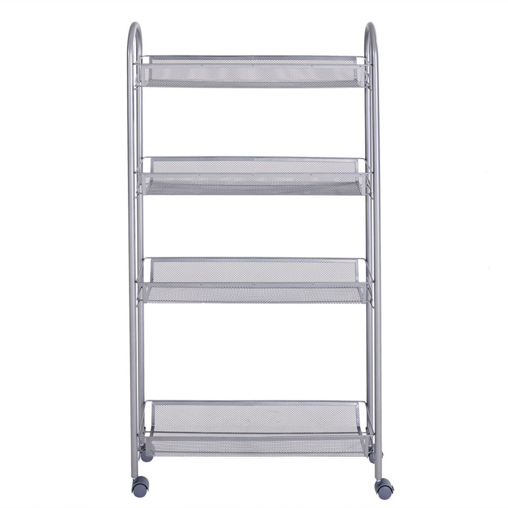 4-Tier Gap Kitchen Slim Slide Out Storage Tower Rack with Wheels, Cupboard with Casters - Silver