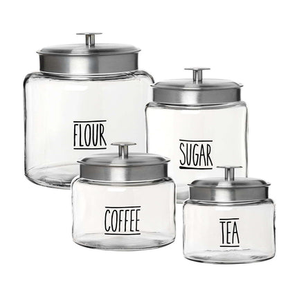 Clear Glass Farmhouse Montana Food Storage Jars, Set of 4