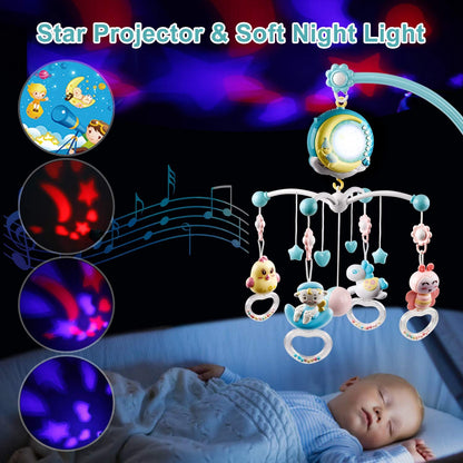 Baby Musical Crib Bed Bell Rotating Mobile Star Projection Nursery Light Baby Rattle Toy