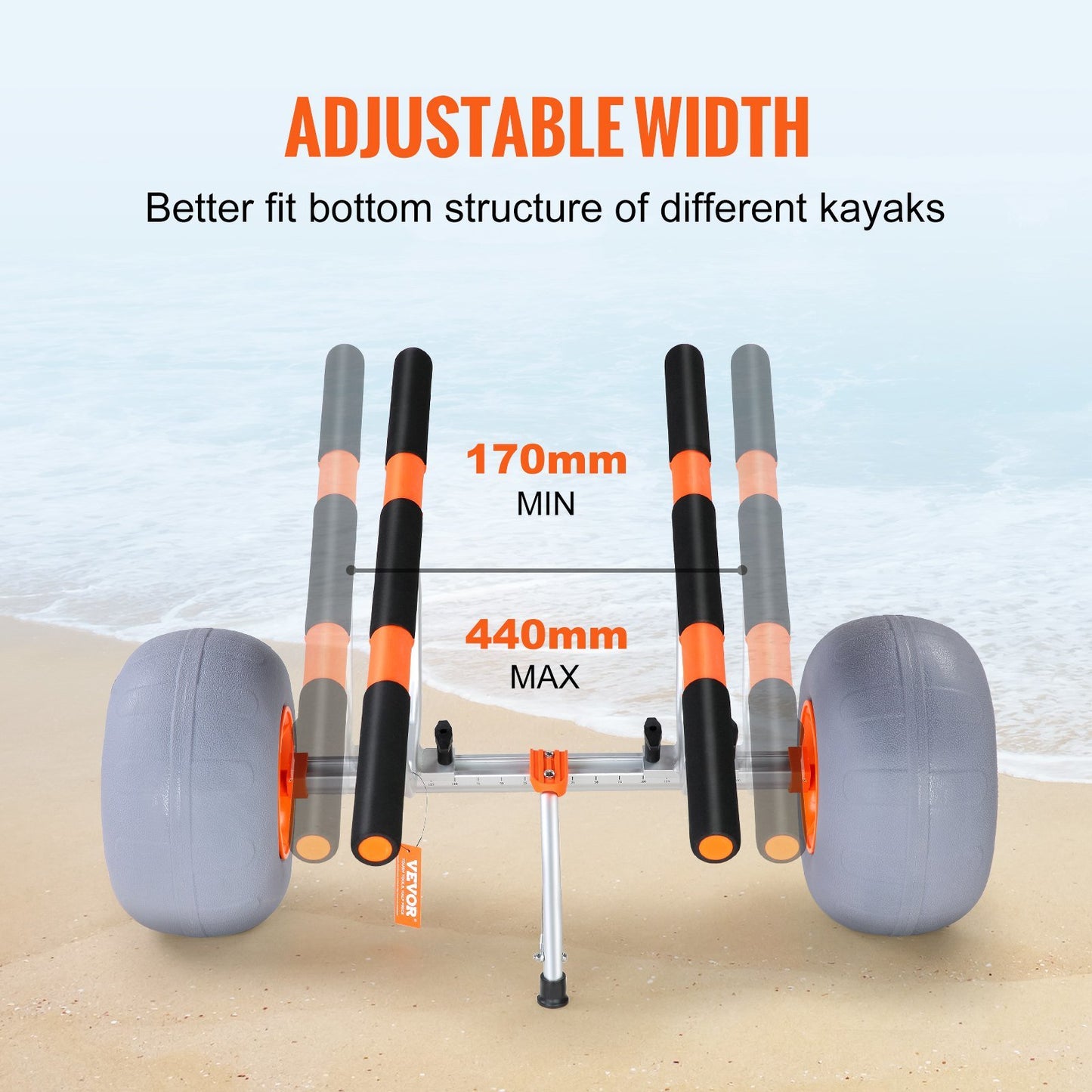 VEVOR Heavy Duty Kayak Cart, Foldable Canoe Trolley Cart with 12'' Tires, Adjustable Width 6.69"-17.32",350 Lb Weight Capacity Kayak Trolley for Kayaks Canoes Paddleboards Float Mats Jon Boats