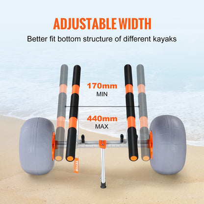 VEVOR Heavy Duty Kayak Cart, Foldable Canoe Trolley Cart with 12'' Tires, Adjustable Width 6.69"-17.32",350 Lb Weight Capacity Kayak Trolley for Kayaks Canoes Paddleboards Float Mats Jon Boats