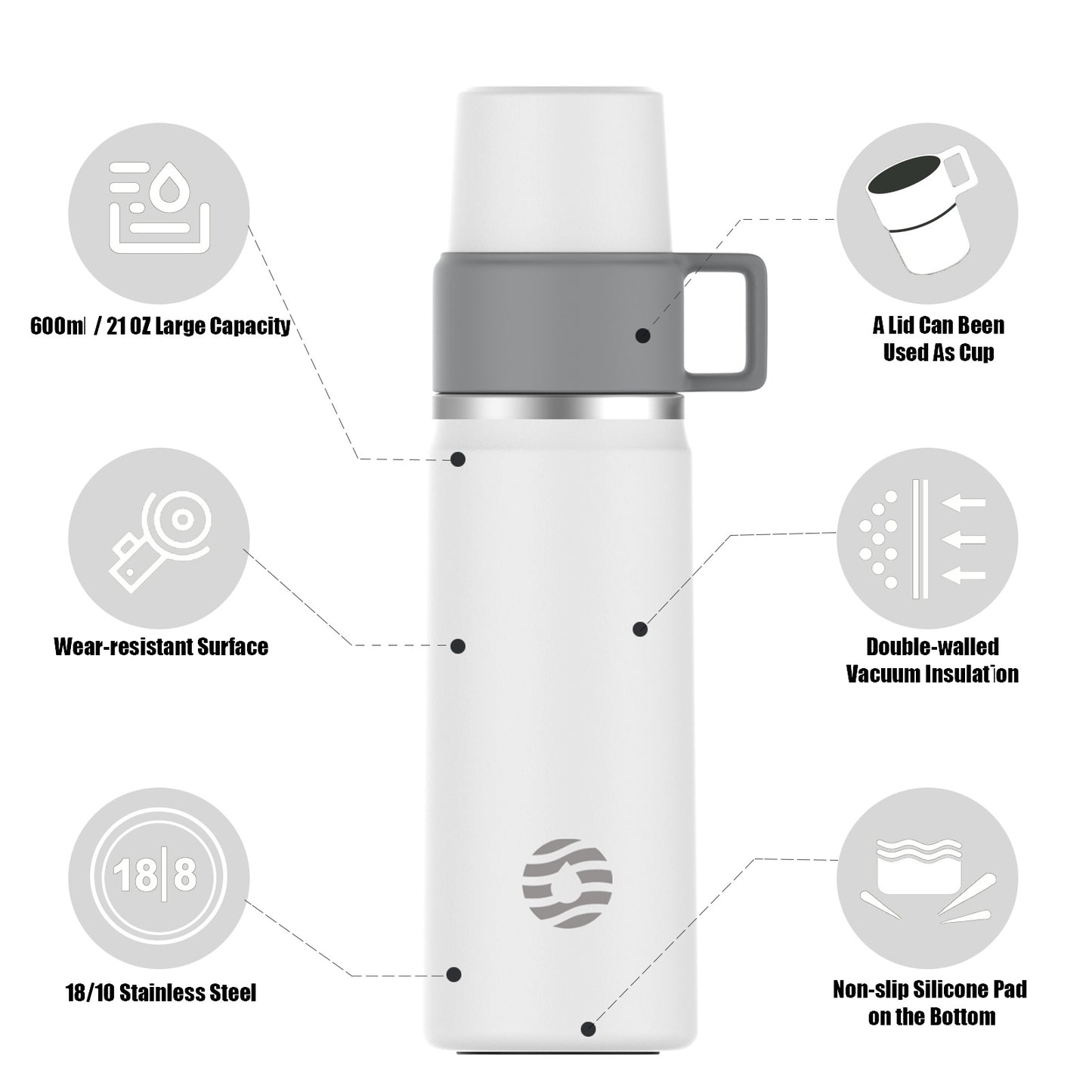 Healter 850ml Travel Vacuum Flask;  Water Thermos Bottle for Coffee;  Built-in Lid Cup;  Stainless Steel;  Thermal Tea Mug;  Sport Bottles