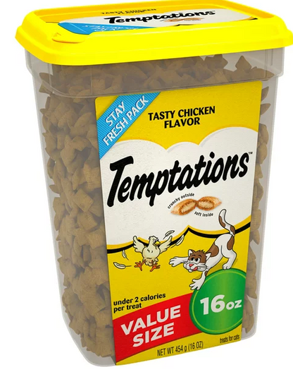 TEMPTATIONS Classic Crunchy and Soft Cat Treats Tasty Chicken Flavor, 16 oz. Tub