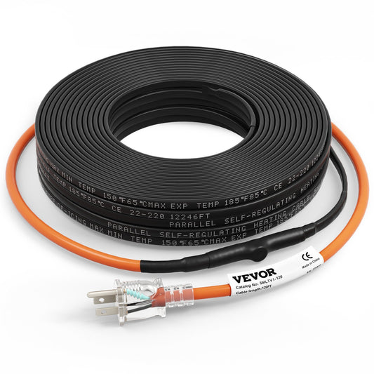 VEVOR Self-Regulating Pipe Heating Cable, 100-feet 5W/ft Heat Tape for Pipes Freeze Protection, Protects PVC Hose, Metal and Plastic Pipe from Freezing, 120V