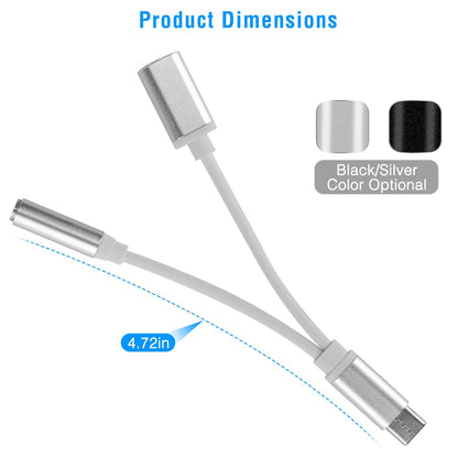 USB Type C to 3.5mm Aux Audio Charging Adapter TPE Metal Shell