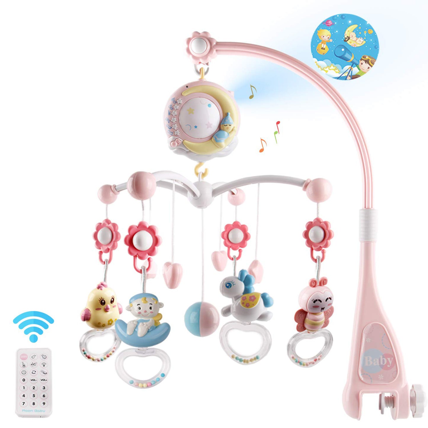 Baby Musical Crib Bed Bell Rotating Mobile Star Projection Nursery Light Baby Rattle Toy