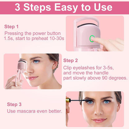 Eyelash Curler Portable Electric Heated Comb Eye Lash Long Lasting Eyelashes Curls Thermal Eyelash Curler Makeup Tools Heated Eyelash Curlers; Rechargeable Electric Eyelash Curler