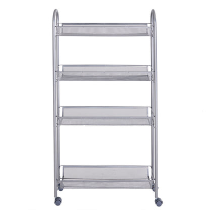 4-Tier Gap Kitchen Slim Slide Out Storage Tower Rack with Wheels, Cupboard with Casters - Silver