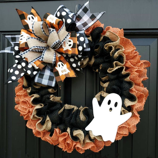 Halloween Faux Wreath Ribbon Front Door Window Ghost Festival Harvest Festival Buffalo Wreath Decoration