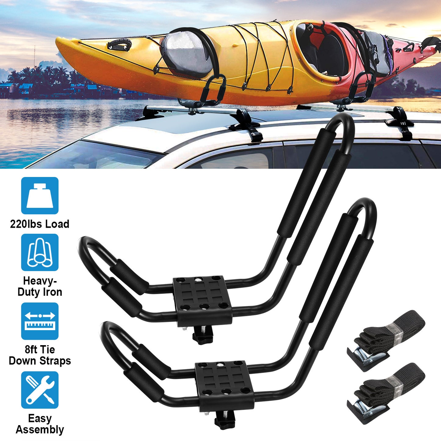 1 Pair Universal J-Bar Kayak Carrier