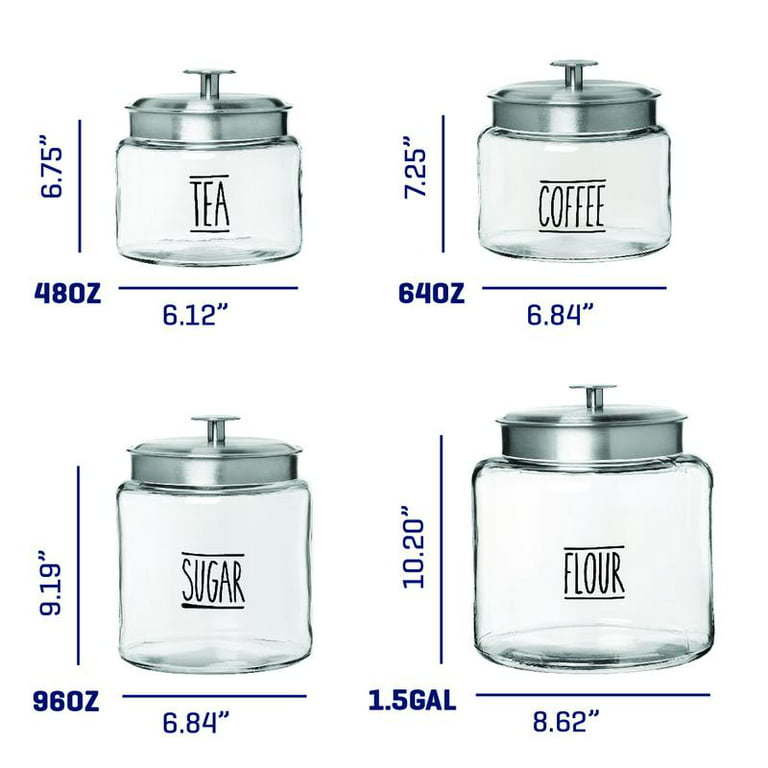 Clear Glass Farmhouse Montana Food Storage Jars, Set of 4