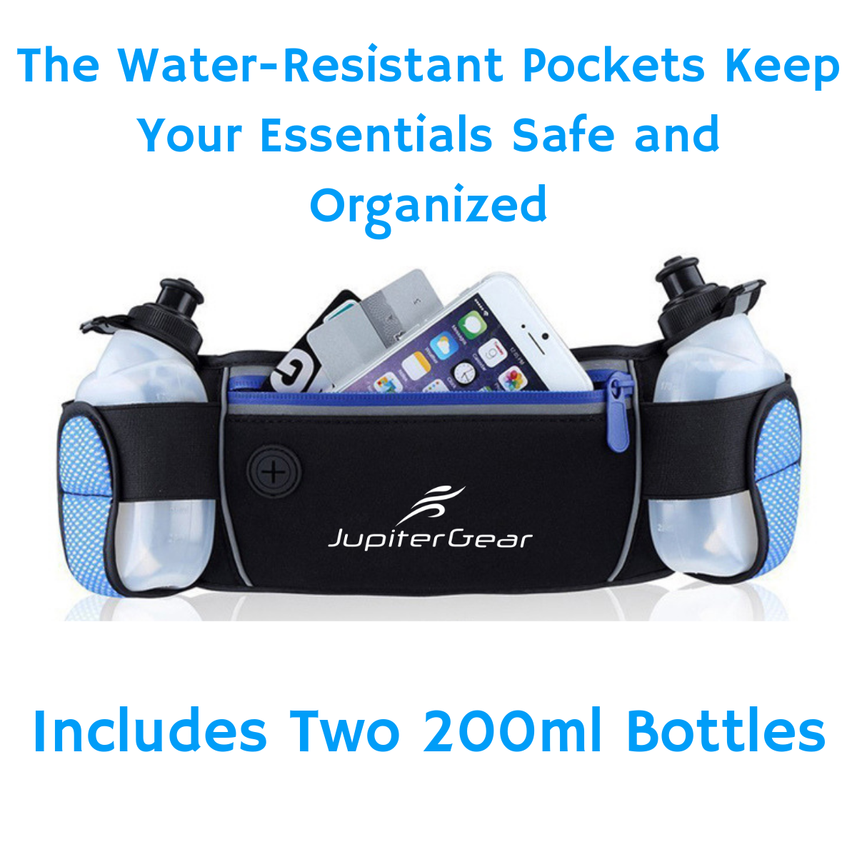 Running Hydration Belt Waist Bag with Water-Resistant Pockets and 2 Water Bottles for Outdoor Sports