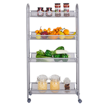 4-Tier Gap Kitchen Slim Slide Out Storage Tower Rack with Wheels, Cupboard with Casters - Silver