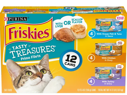 Purina Friskies Tasty Treasures Wet Cat Food Variety Pack, 5.5 oz Cans (12 Pack)