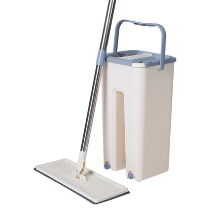 Flat Floor Mop Bucket Set Self Cleaning Wet Dry Usage with 2Pcs Reusable Microfiber Mop Pads